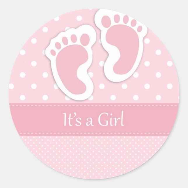 Niedlich Baby Girl Footprints Adable Pattern Dusch Runder Aufkleber (Vorderseite)