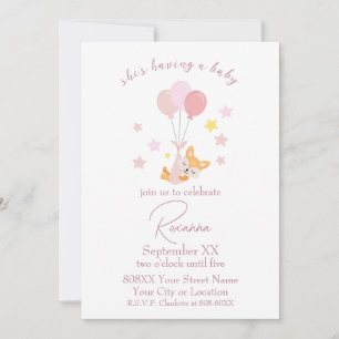 Niedlich Baby Girl Fox und Balloons Babydusche Einladung