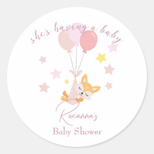 Niedlich Baby Girl Fox und Balloons Runder Aufkleber