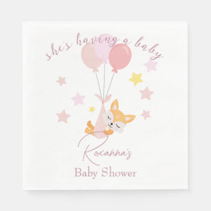 Niedlich Baby Girl Fox und Balloons Serviette