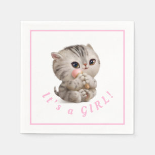 Niedlich Baby Girl Kitten Hand Drawn Blue Typograf Serviette