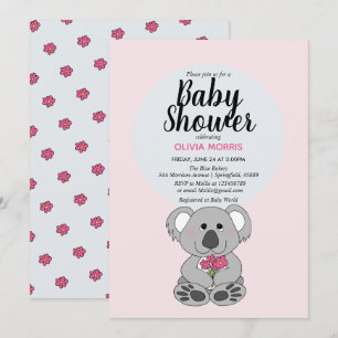 Niedlich Baby Girl Koala Bear Cartoon Name Babydus Einladung