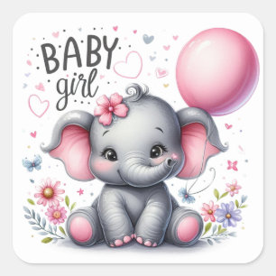 Niedlich Baby Girl mit Balloon Quadratischer Aufkleber