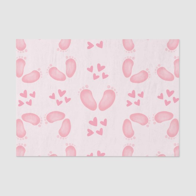 Niedlich Baby Girl Pink Feet and Hearts Baby Dusch Seidenpapier (Vorderseite)