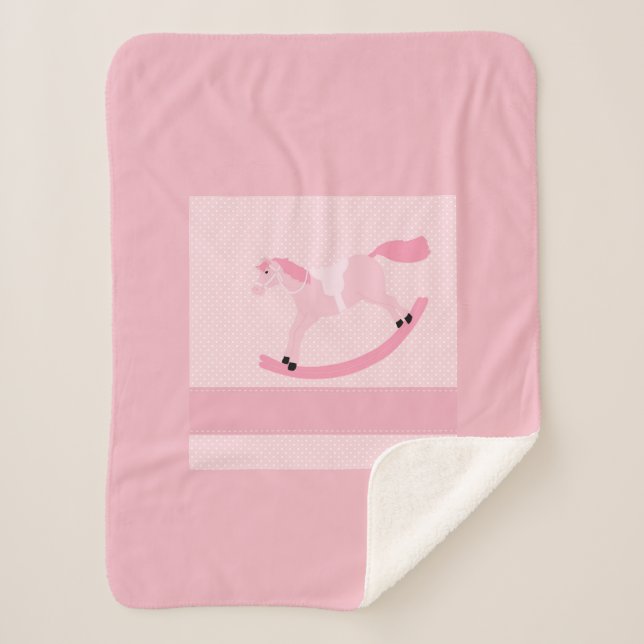 Niedlich Baby Girl Pink Rocking Horse Sherpadecke (Vorderseite)