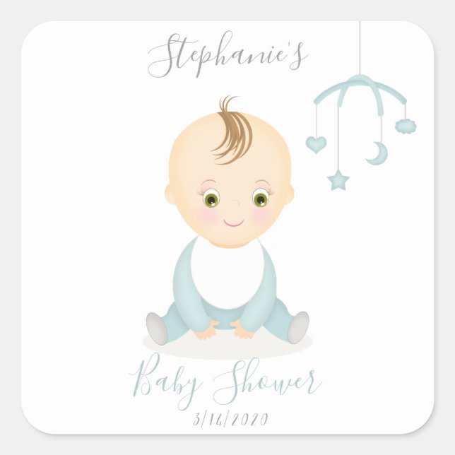 Niedlich Baby Girl und ihre Babydusche Quadratischer Aufkleber (Vorderseite)