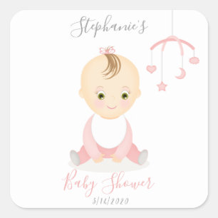 Niedlich Baby Girl und ihre Babydusche Quadratischer Aufkleber