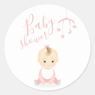 Niedlich Baby Girl und ihre Babydusche Runder Aufkleber