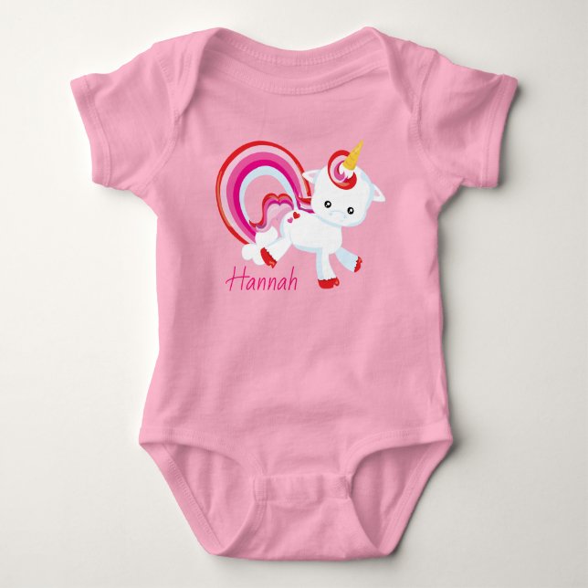 Niedlich Baby Girl Unicorn Rainbow Personalisiert Strampler (Vorderseite)