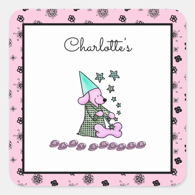 Niedlich Baby Girly Pink Elegant Funny Dog Quadratischer Aufkleber (Vorderseite)