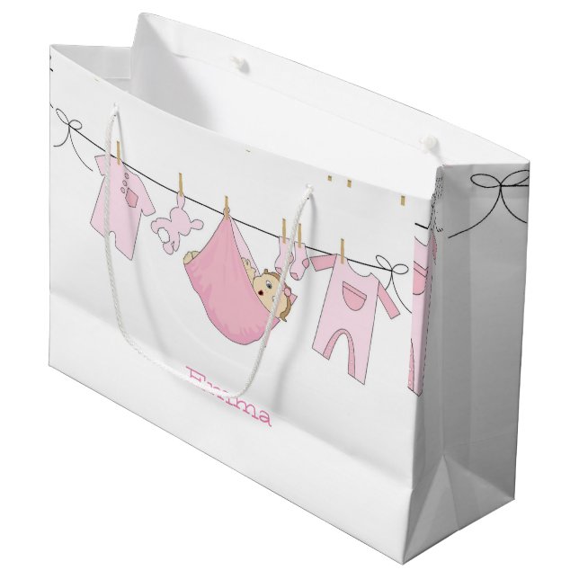 Niedlich Baby Girly Pink Illustration Babydusche Große Geschenktüte (Vorderseite Schrägansicht)