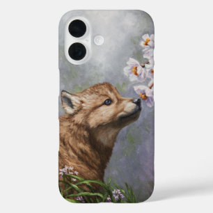 Niedlich Baby Gray Wolf Pup und Blume iPhone 16 Hülle