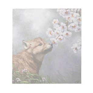 Niedlich Baby Gray Wolf Pup und Blume Notizblock