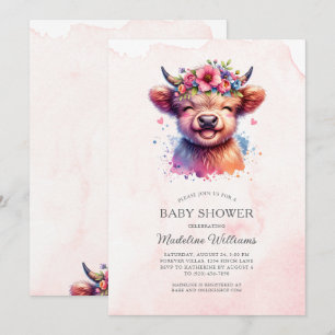 Niedlich Baby Highland Cow Baby Shower Einladung