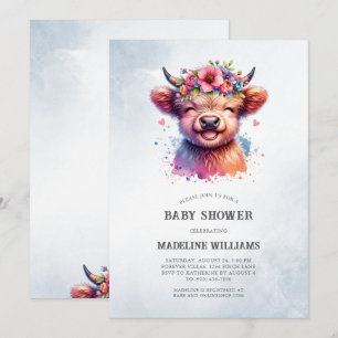 Niedlich Baby Highland Cow Baby Shower Einladung