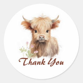 Niedlich Baby Highland Cow Spring Blumen Personali Runder Aufkleber