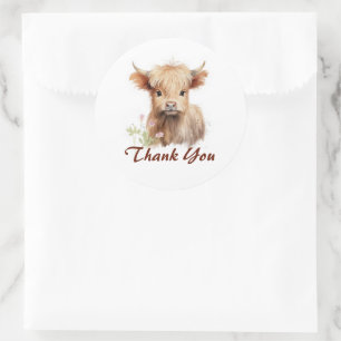 Niedlich Baby Highland Cow Spring Blumen Personali Runder Aufkleber