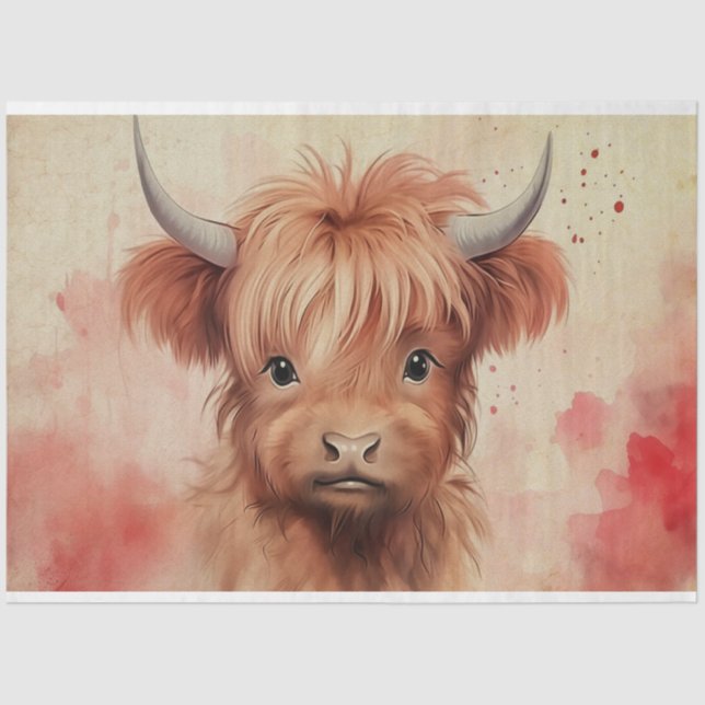 Niedlich Baby Highland Cow Valentine Hearts 2 Seidenpapier (Vorderseite)