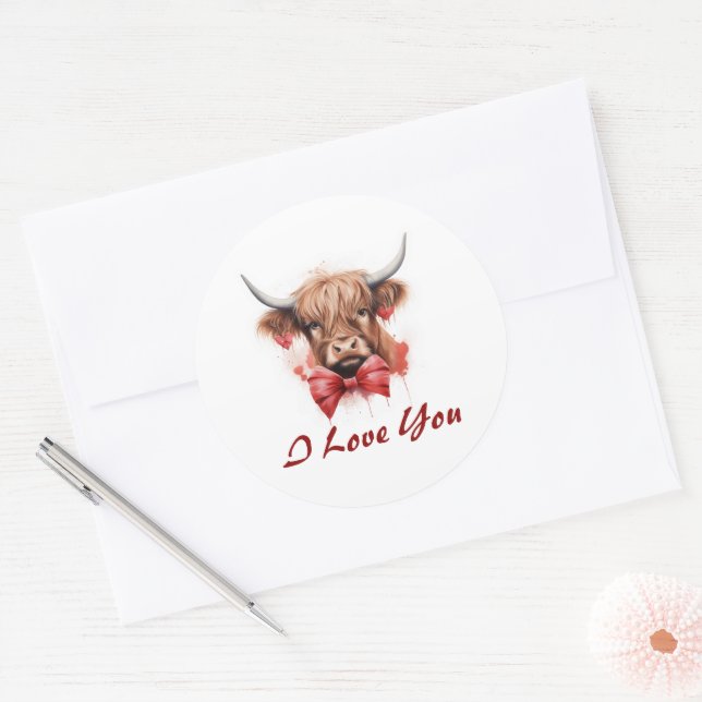 Niedlich Baby Highland Cow Valentine's Personalisi Runder Aufkleber (Umschlag)