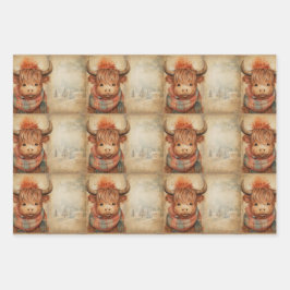 Niedlich Baby Highland Kuh Winter Weihnachten Geschenkpapier Set