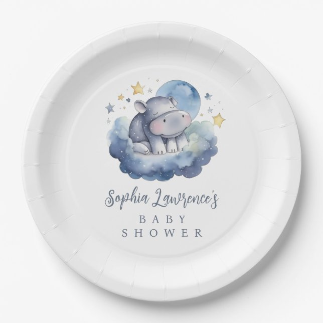 Niedlich Baby Hippo Babydusche Pappteller (Vorderseite)