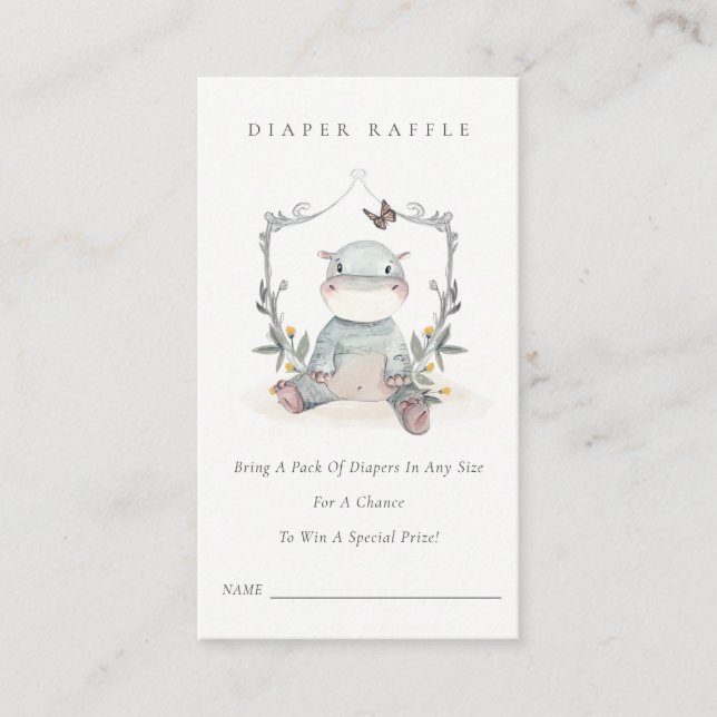 Niedlich Baby Hippo Foliage Diaper Raffle Baby Dus Begleitkarte (Vorderseite)