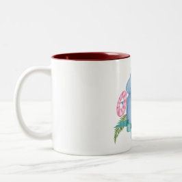 Niedlich Baby Hippo mit Flamingo Individuelle Name Zweifarbige Tasse