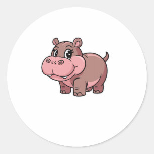 Niedlich Baby Hippo Moo Deng Long Sleeve T - Shirt Runder Aufkleber
