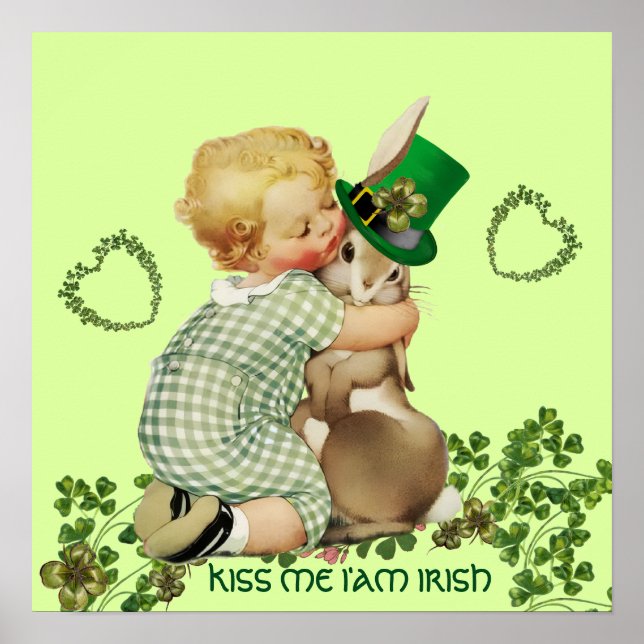 NIEDLICH BABY HUGGING RABBIT Irish St. Patrick's D Poster (Vorne)
