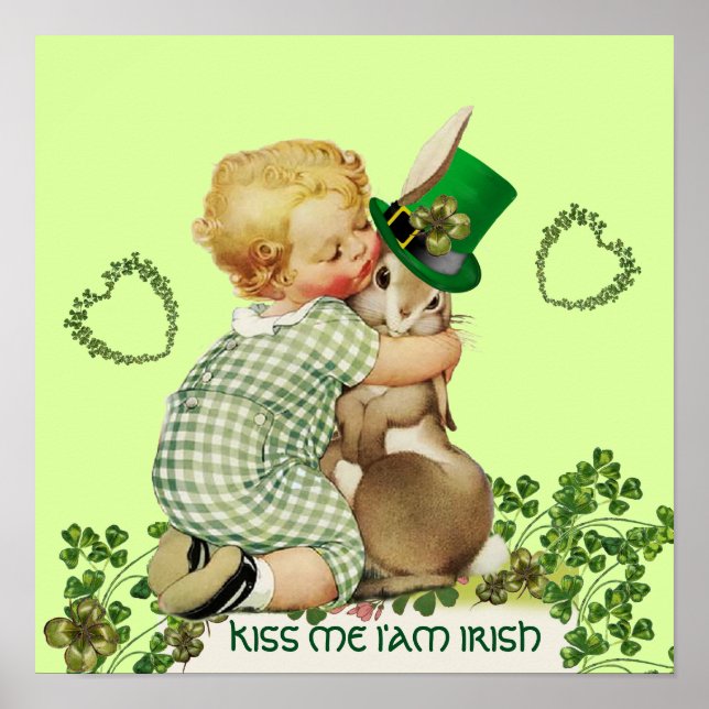 NIEDLICH BABY HUGGING RABBIT Irish St. Patrick's D Poster (Vorne)