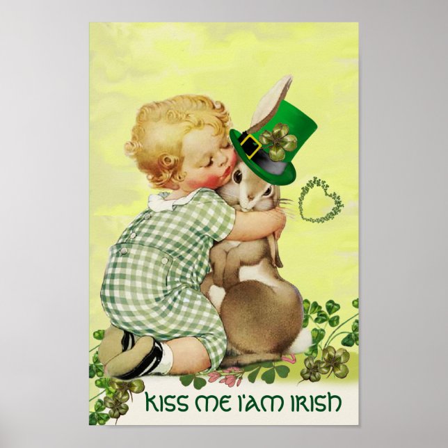NIEDLICH BABY HUGGING RABBIT Irish St.Patrick's Da Poster (Vorne)
