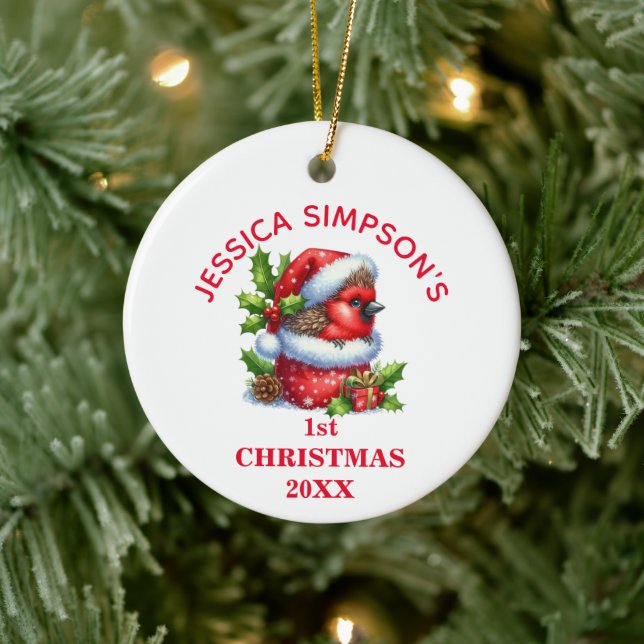 Niedlich Baby Kardinal Erste Weihnachten Personali Keramik Ornament (Baum)