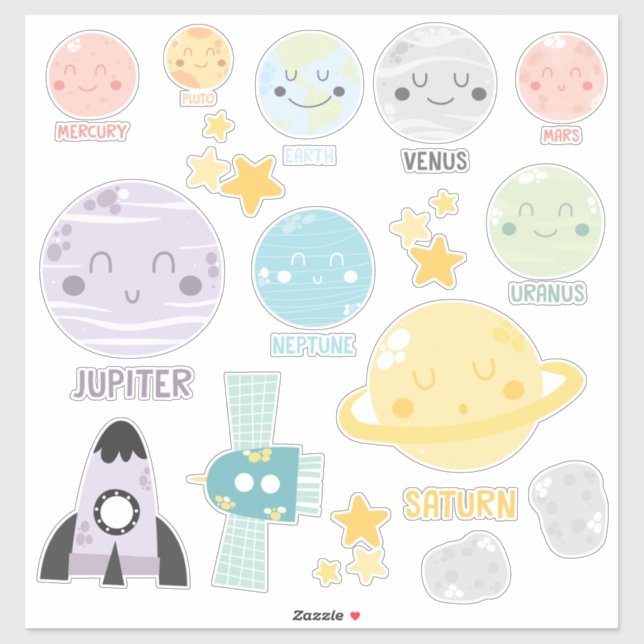 Niedlich Baby Kawaii Solar System Planets Aufkleber (Blatt)