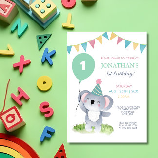 Niedlich Baby Koala Balloon Party Flag Geburtstag Einladung