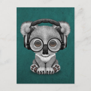 Niedlich Baby Koala Bear Dj Tragen Kopfhörer auf B Postkarte