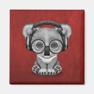 Niedlich Baby Koala Bear Dj Tragen Kopfhörer auf R Magnet