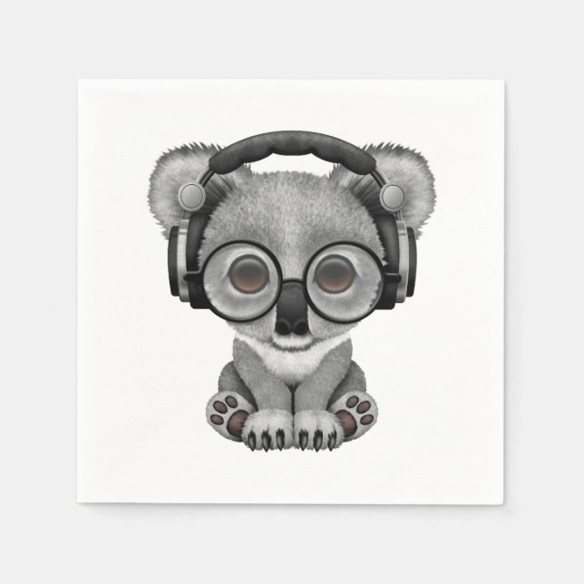 Niedlich Baby Koala Bear Dj Tragen Kopfhörer Serviette (Vorderseite)