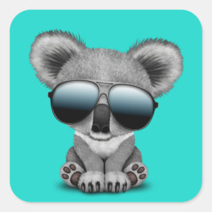 Niedlich Baby Koala Bear mit Sonnenbrille Quadratischer Aufkleber