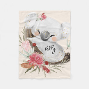 Niedlich Baby Koala Gold Speckle Individuelle Name Fleecedecke