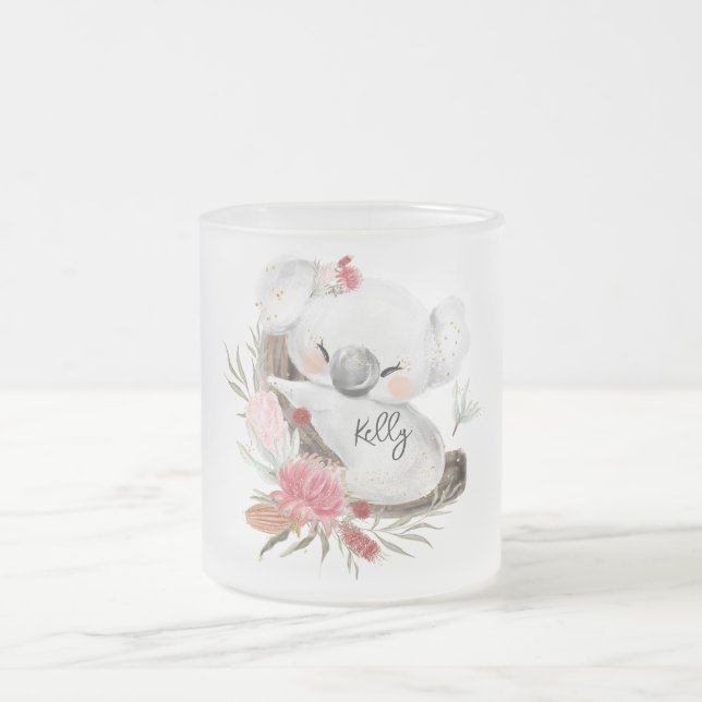 Niedlich Baby Koala Gold Speckle Individuelle Name Mattglastasse (Mittel)