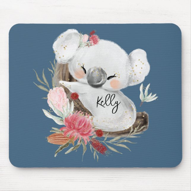 Niedlich Baby Koala Gold Speckle Individuelle Name Mousepad (Vorne)