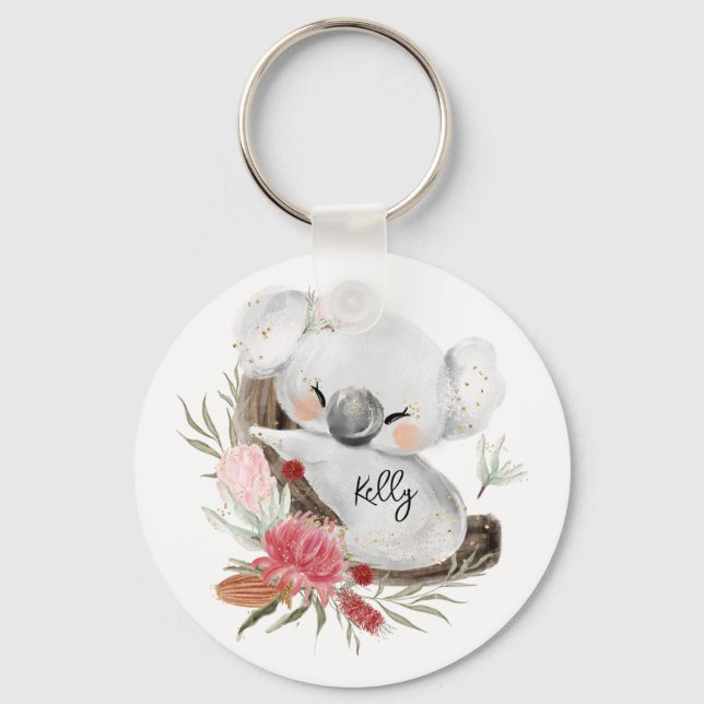Niedlich Baby Koala Gold Speckle Individuelle Name Schlüsselanhänger (Vorderseite)