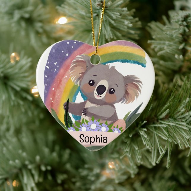 Niedlich Baby Koala Rainbow Individuelle Name Keramik Ornament (Baum)