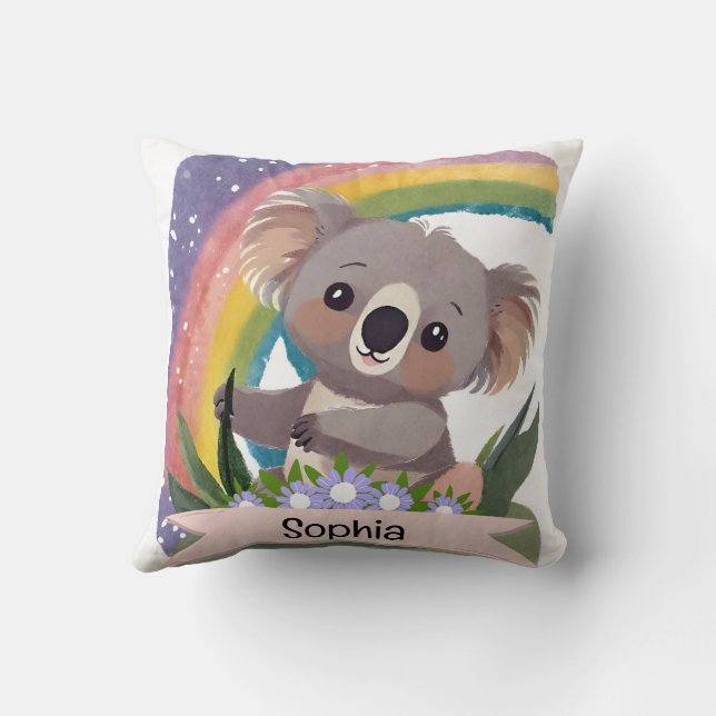 Niedlich Baby Koala Rainbow Individuelle Name Kissen (Rückseite)