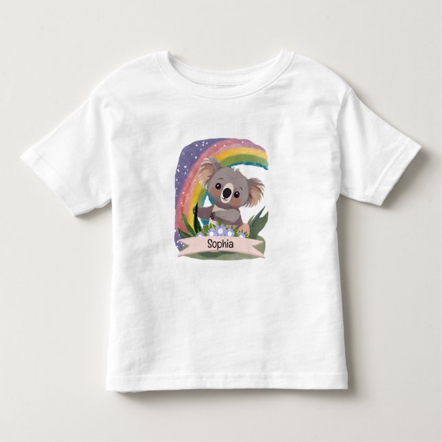 Niedlich Baby Koala Rainbow Individuelle Name Kleinkind T-shirt (Vorderseite)