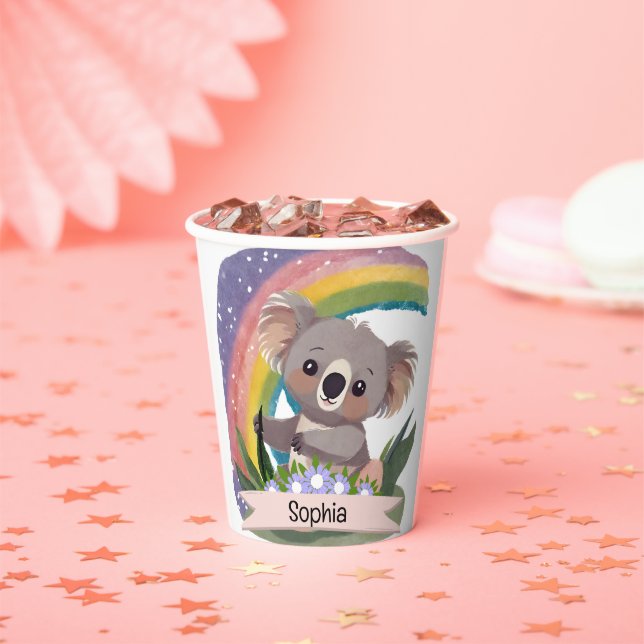 Niedlich Baby Koala Rainbow Individuelle Name Pappbecher (Insitu)
