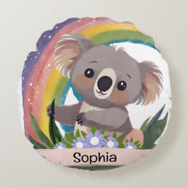 Niedlich Baby Koala Rainbow Individuelle Name Rundes Kissen