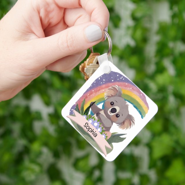 Niedlich Baby Koala Rainbow Individuelle Name Schlüsselanhänger (Hand)