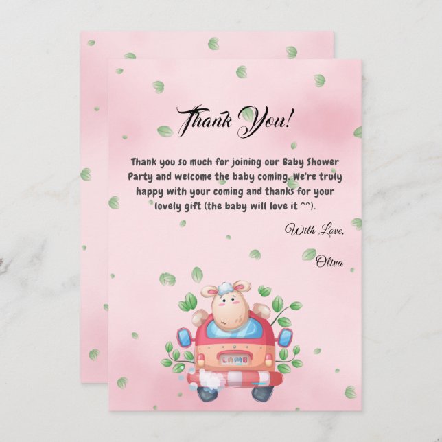 Niedlich Baby Lamb Baby Dusche Danke Karte (Vorne/Hinten)