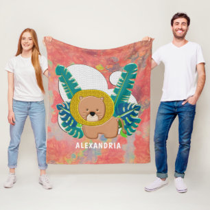 Niedlich Baby Lion Animal Jungle Watercolor Fleecedecke